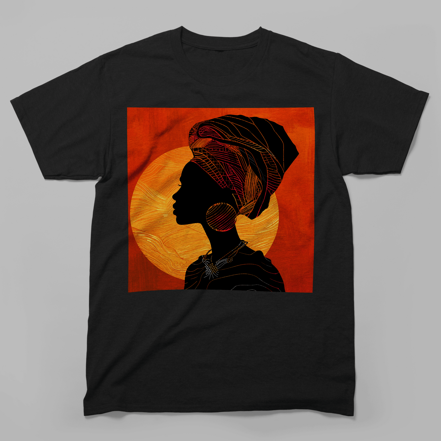 Sunset Silhouette African Queen Head Wrap Retro T-Shirt