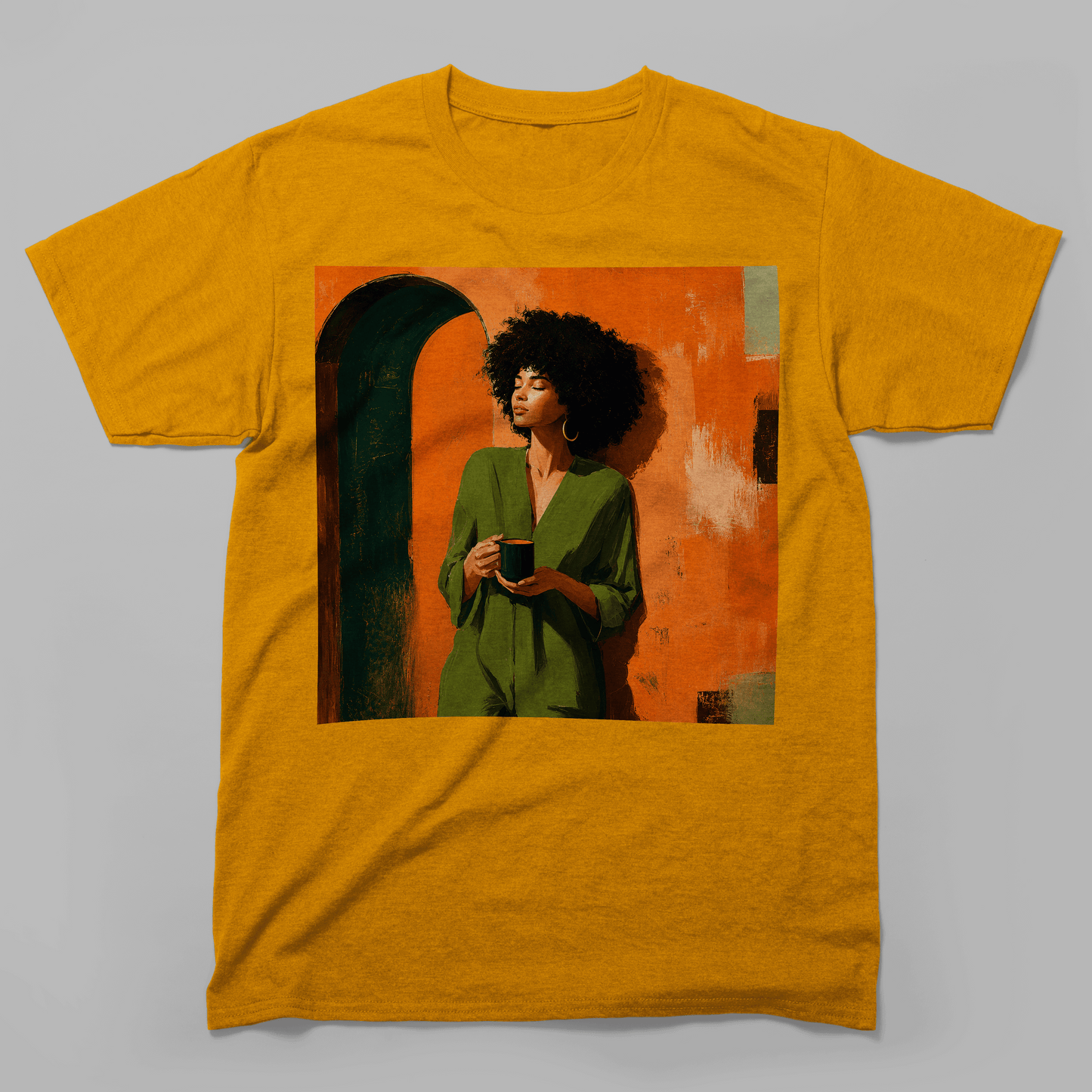Black Woman Morning Coffee Slow Living Afro T-Shirt