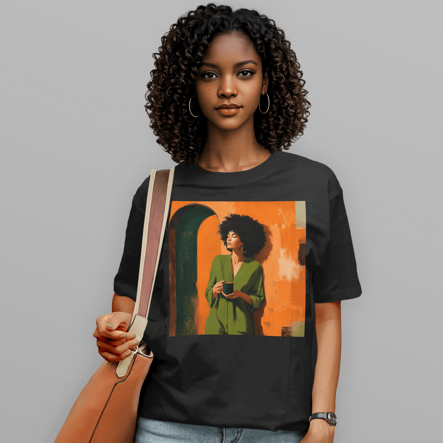 Black Woman Morning Coffee Slow Living Afro T-Shirt