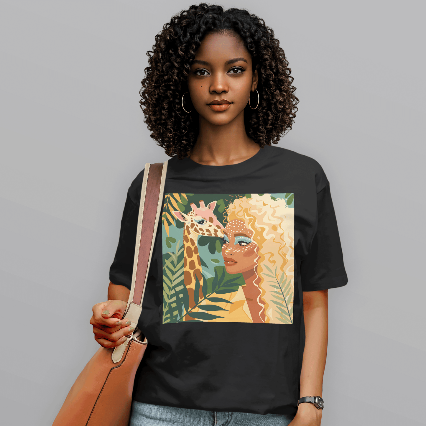 Boho Safari Giraffe Gold Curls Goddess T-Shirt