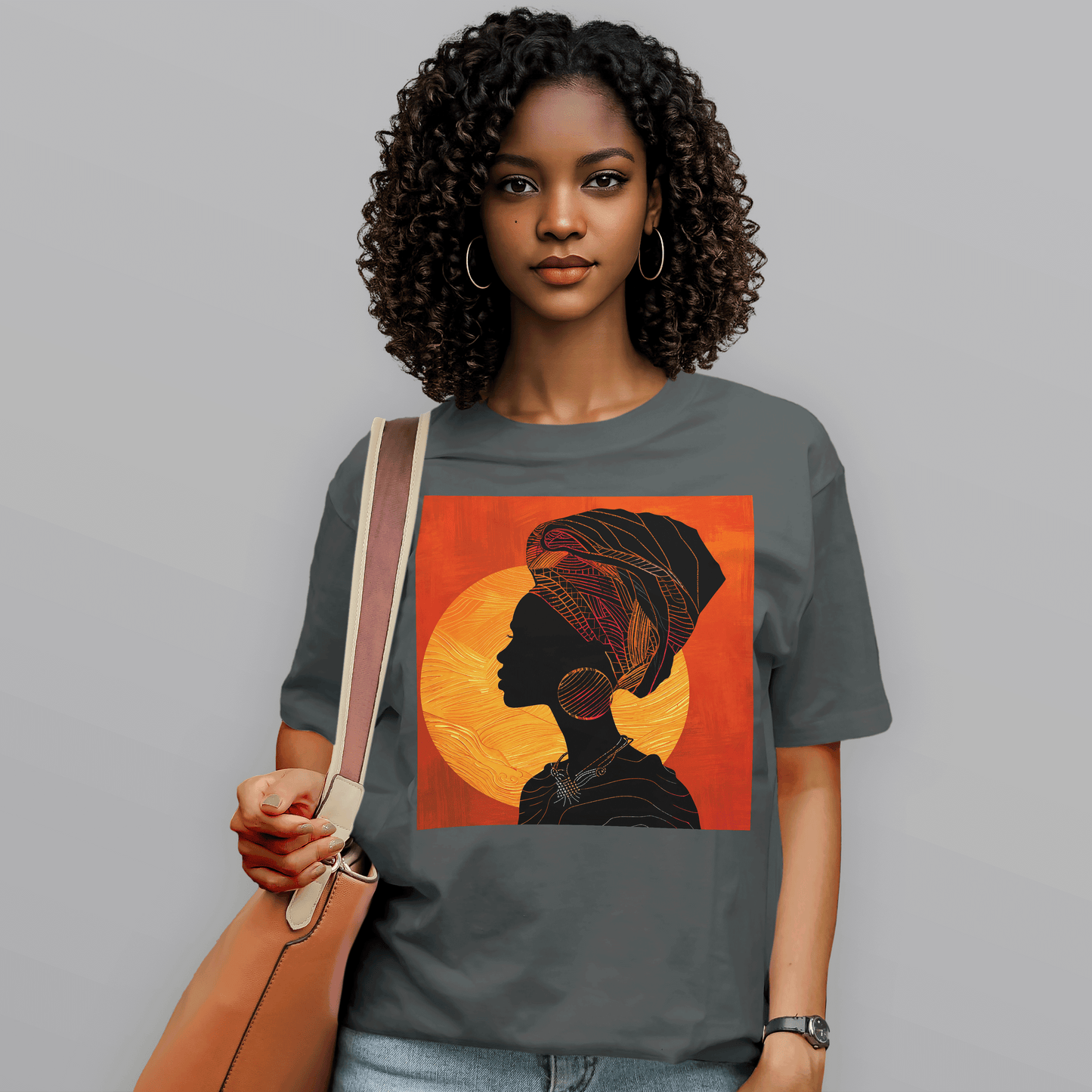 Sunset Silhouette African Queen Head Wrap Retro T-Shirt