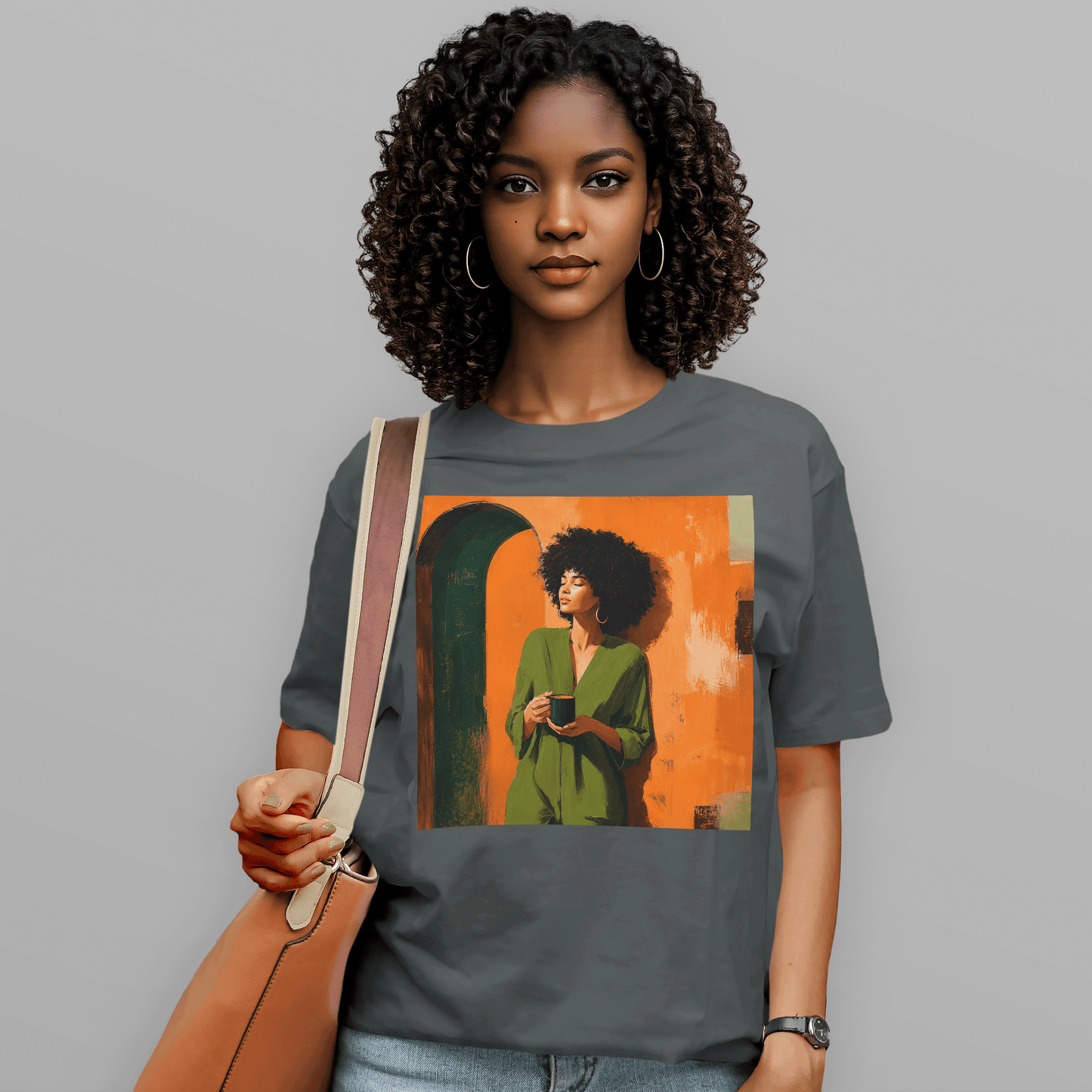 Black Woman Morning Coffee Slow Living Afro T-Shirt