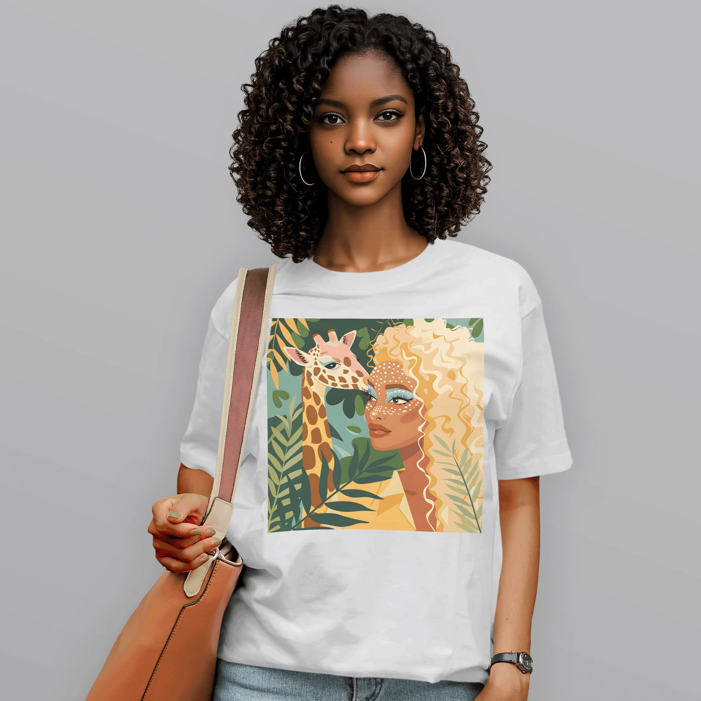 Boho Safari Giraffe Gold Curls Goddess T-Shirt