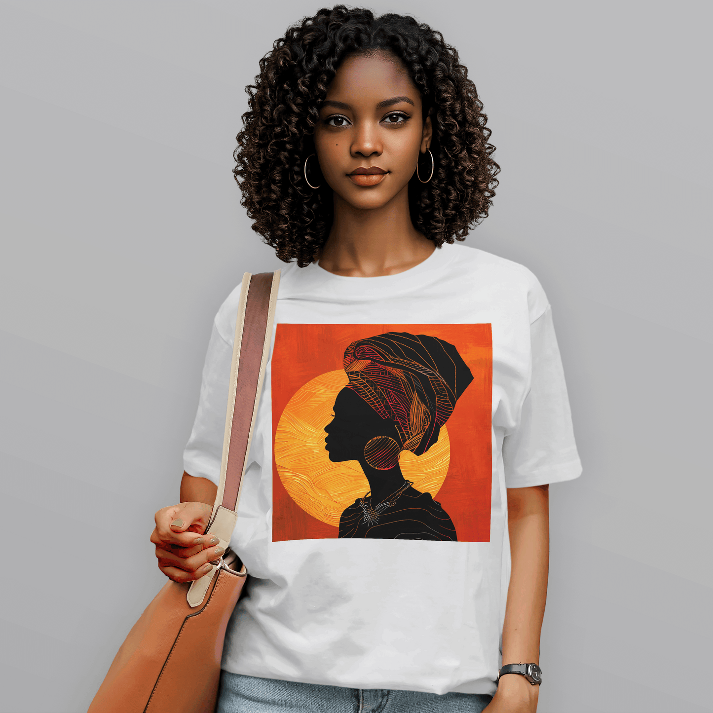 Sunset Silhouette African Queen Head Wrap Retro T-Shirt