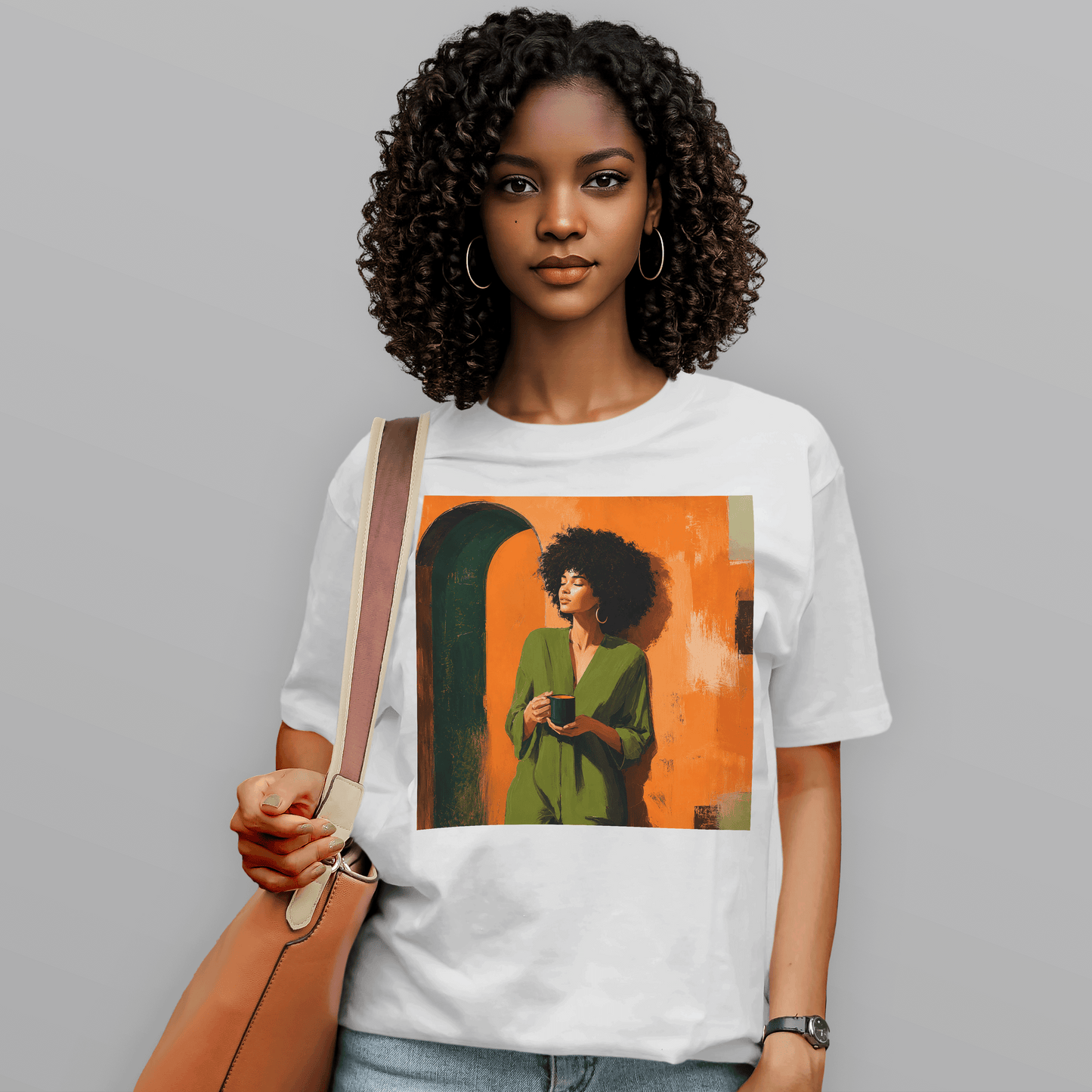 Black Woman Morning Coffee Slow Living Afro T-Shirt