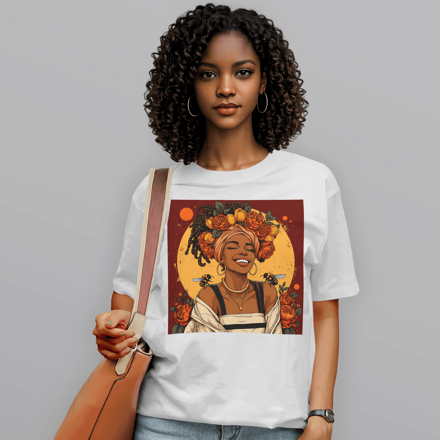 Golden Sun Melanin Queen Floral Bees T-Shirt
