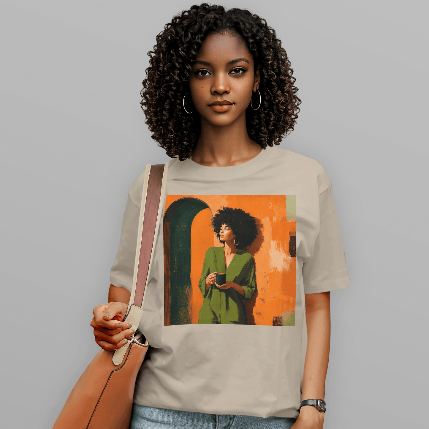 Black Woman Morning Coffee Slow Living Afro T-Shirt