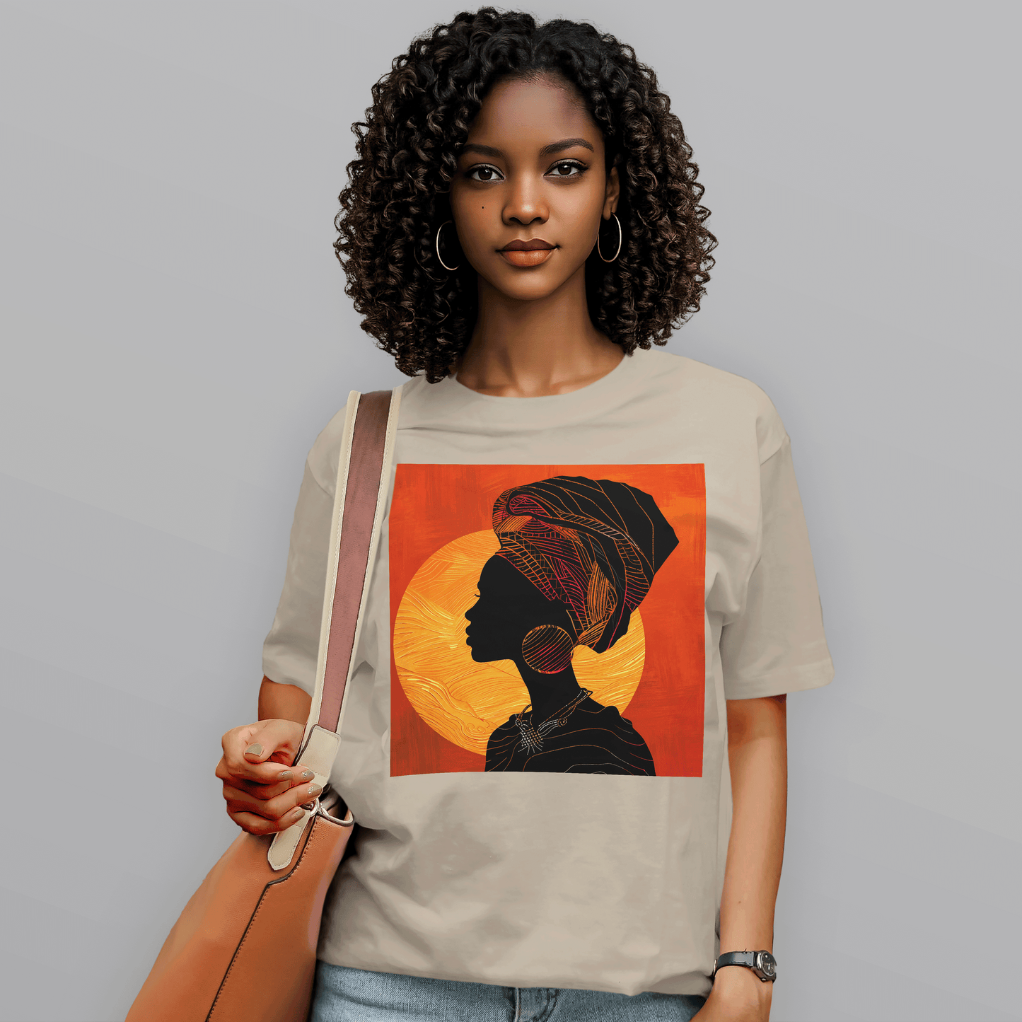Sunset Silhouette African Queen Head Wrap Retro T-Shirt
