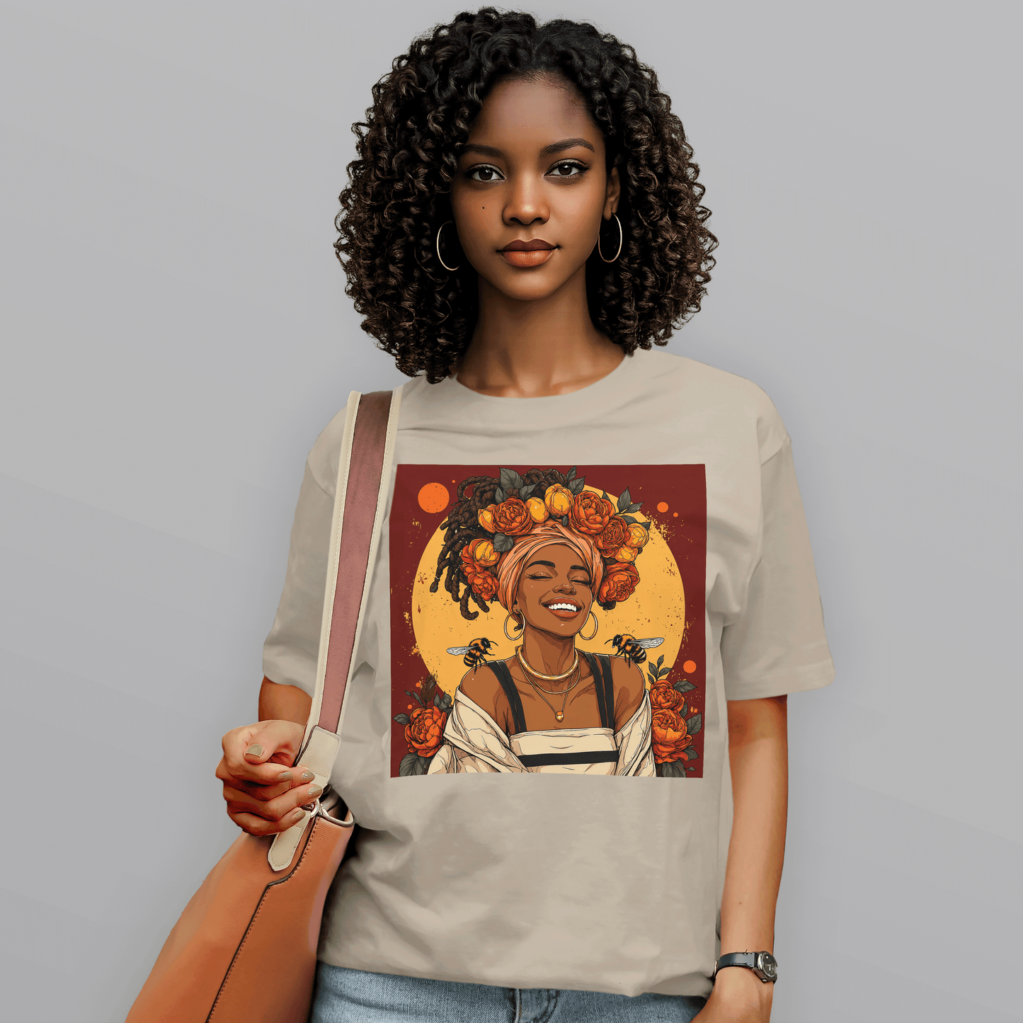Golden Sun Melanin Queen Floral Bees T-Shirt