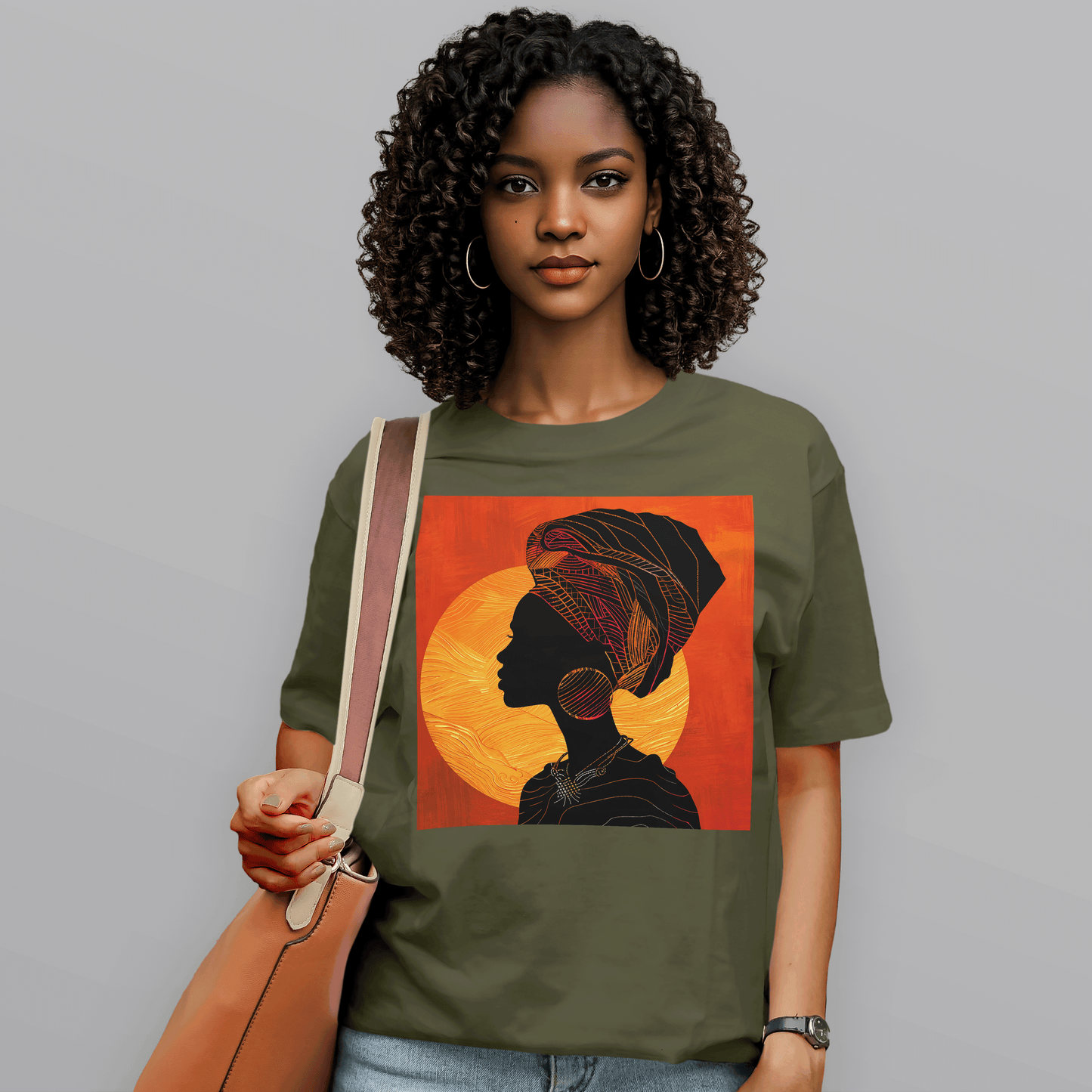Sunset Silhouette African Queen Head Wrap Retro T-Shirt