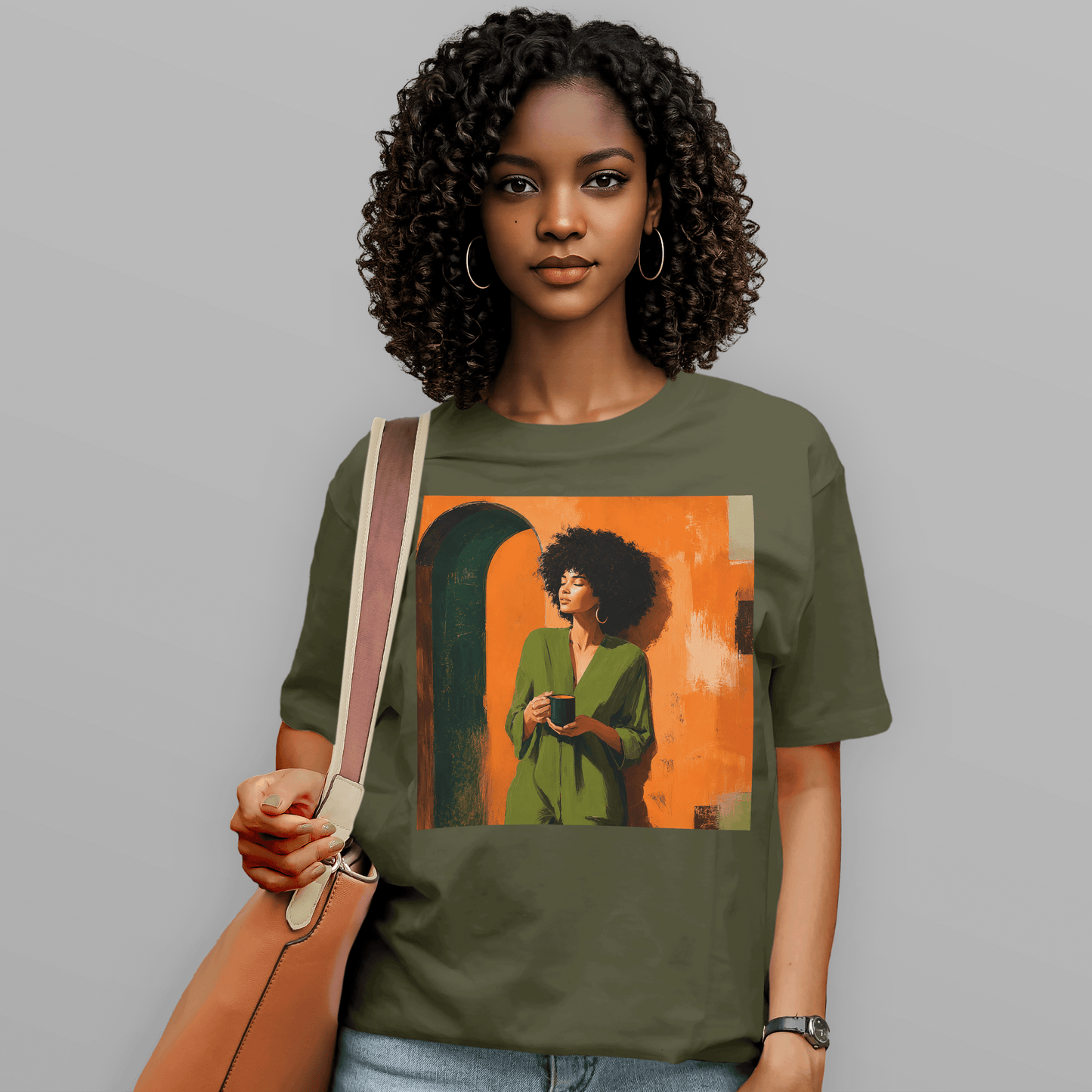 Black Woman Morning Coffee Slow Living Afro T-Shirt