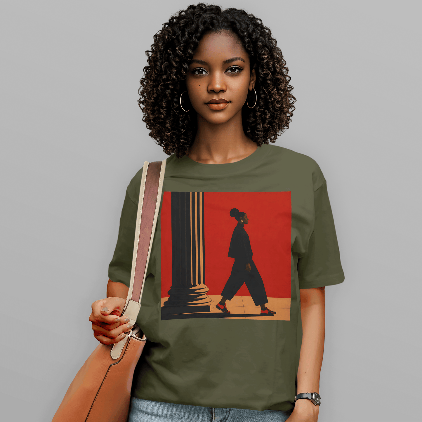 Afrocentric Black Girl Walking Melanin Travels Fashion T-Shirt