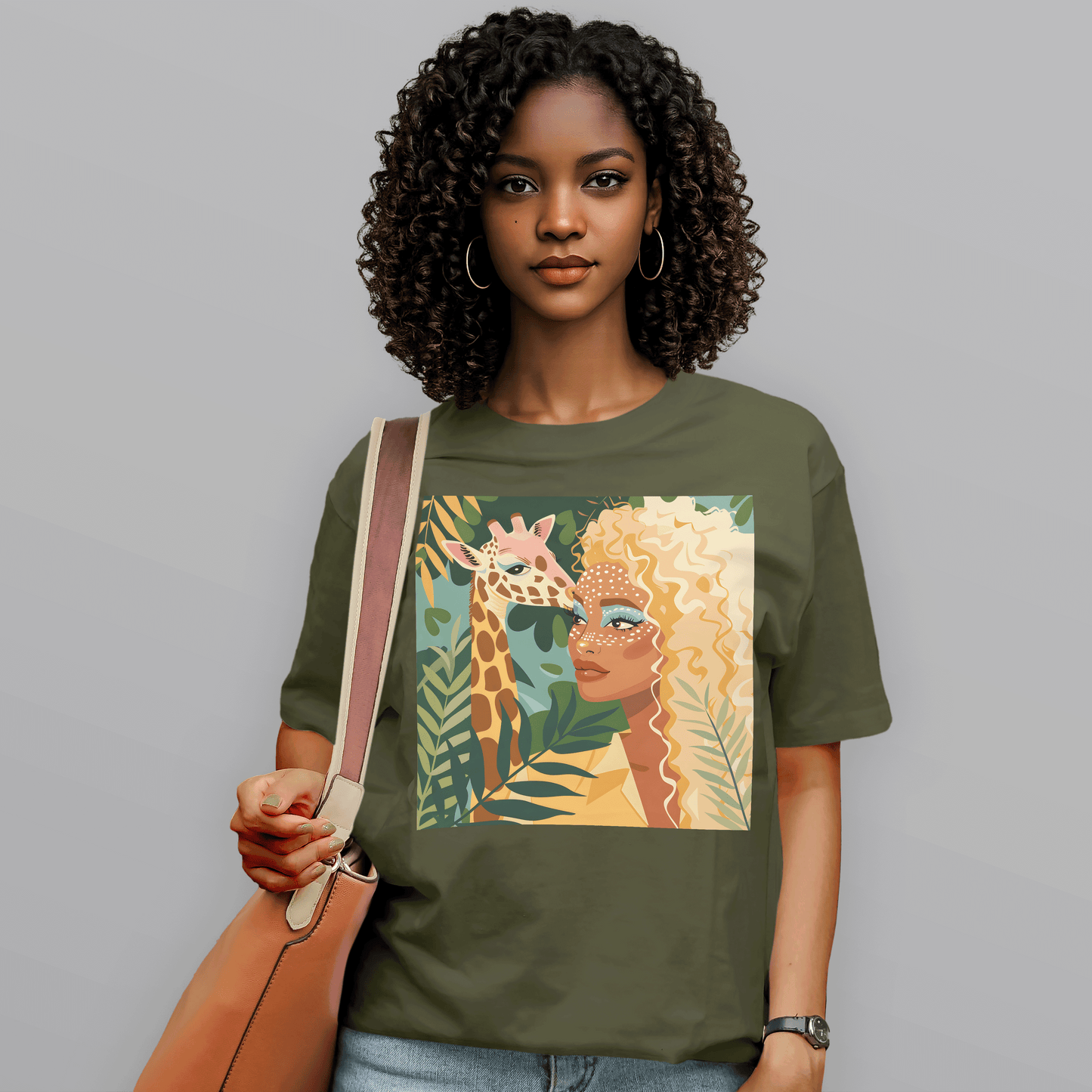 Boho Safari Giraffe Gold Curls Goddess T-Shirt