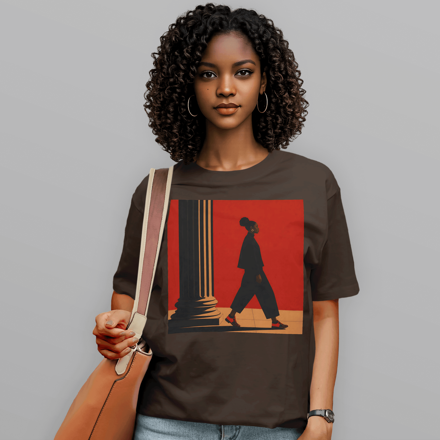 Afrocentric Black Girl Walking Melanin Travels Fashion T-Shirt