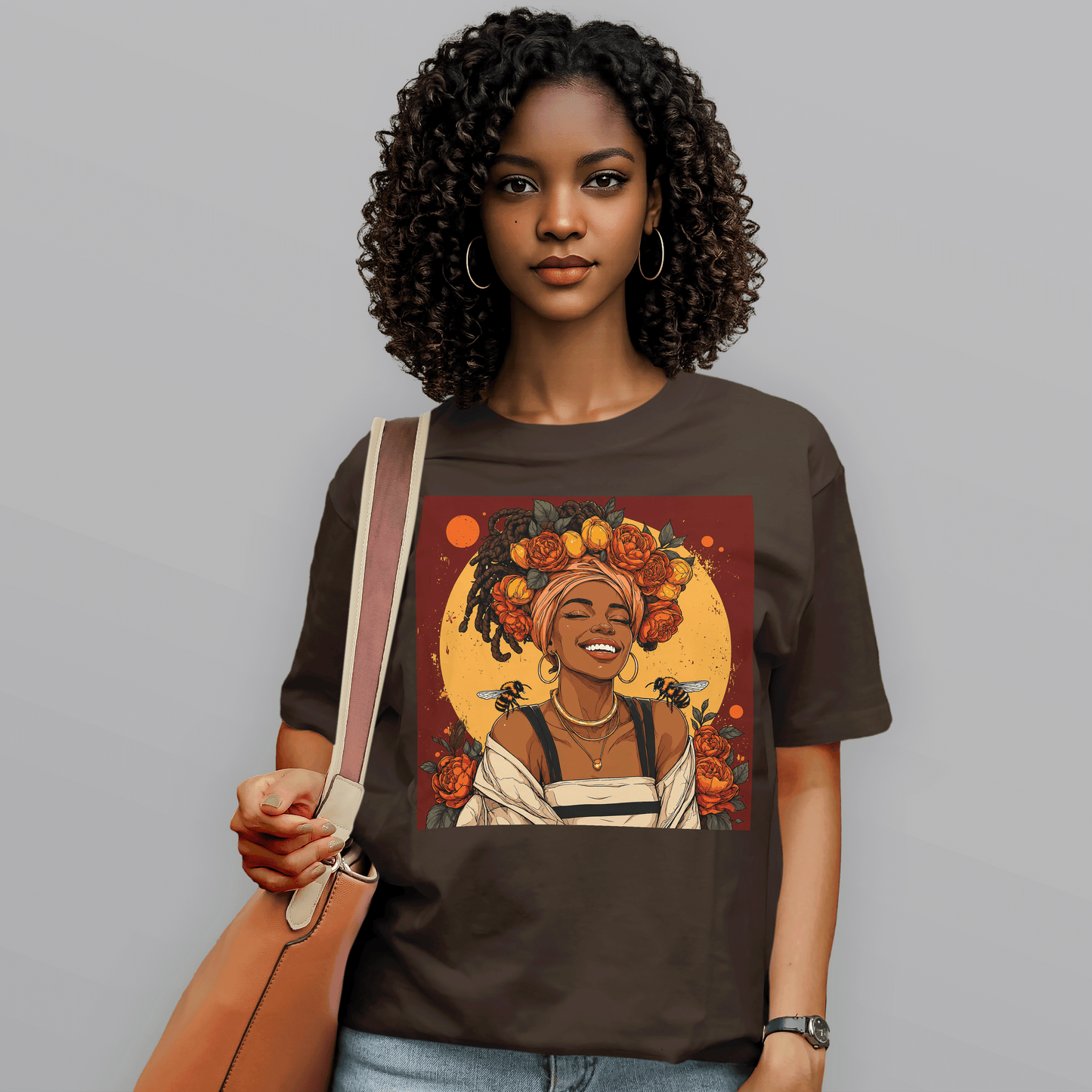 Golden Sun Melanin Queen Floral Bees T-Shirt