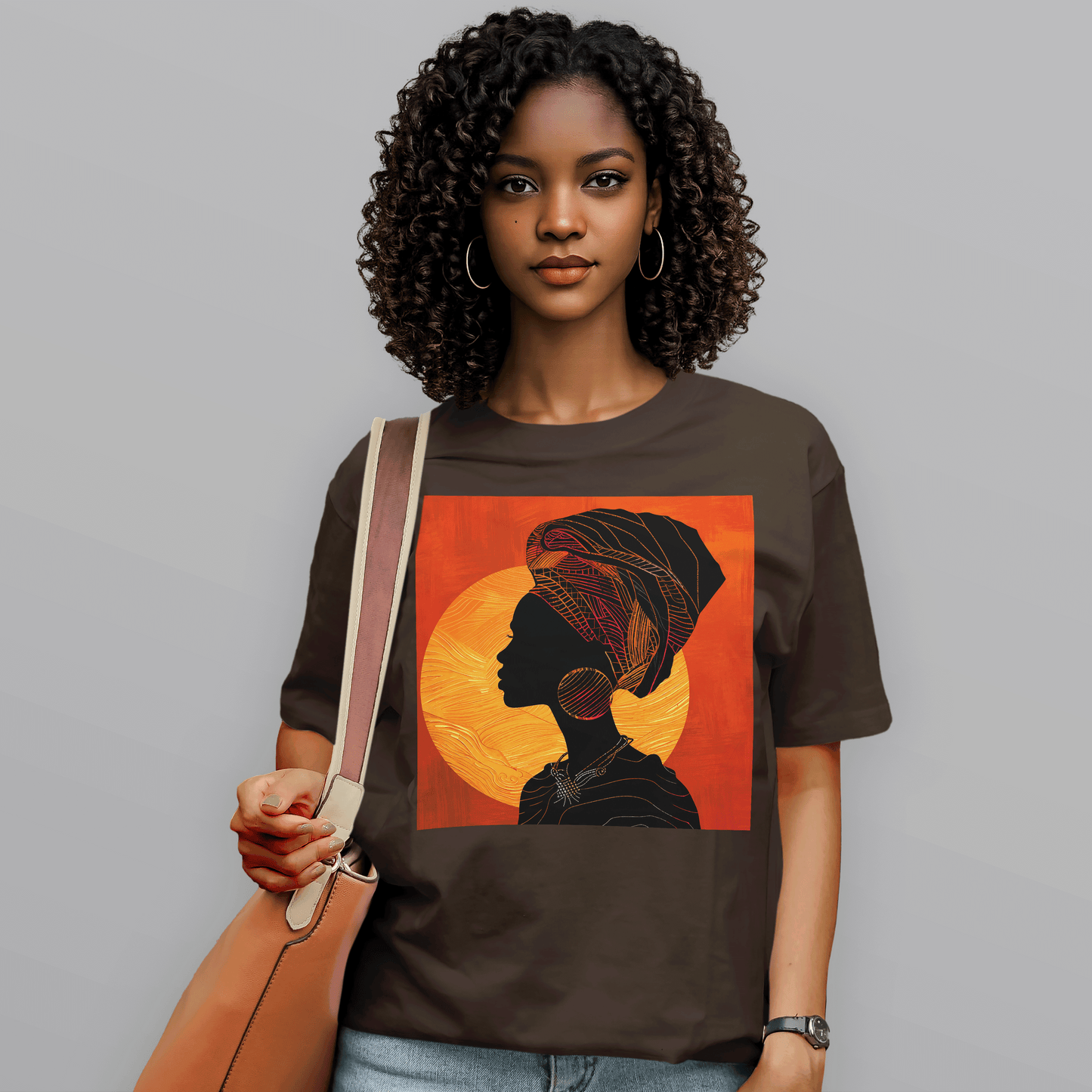 Sunset Silhouette African Queen Head Wrap Retro T-Shirt