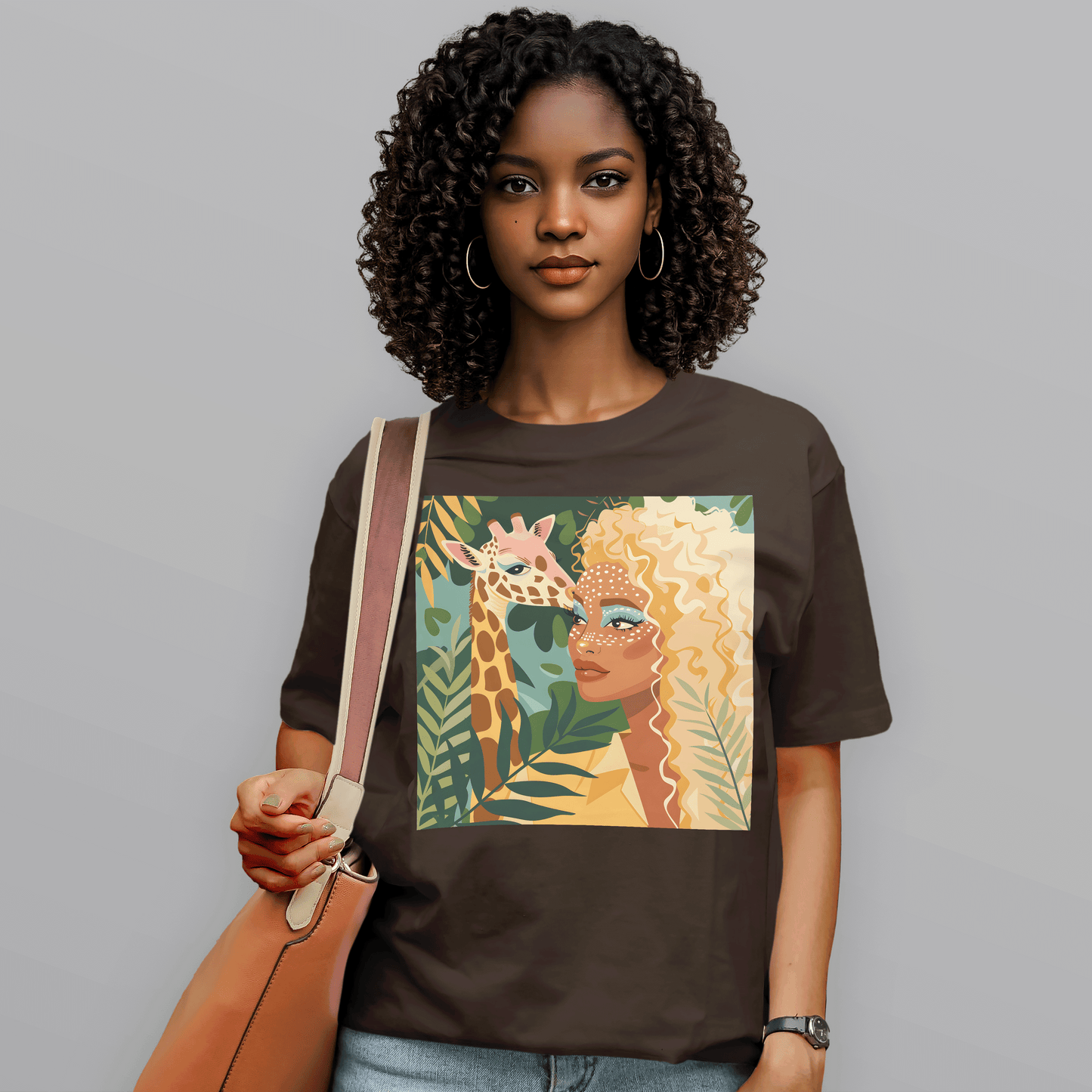 Boho Safari Giraffe Gold Curls Goddess T-Shirt