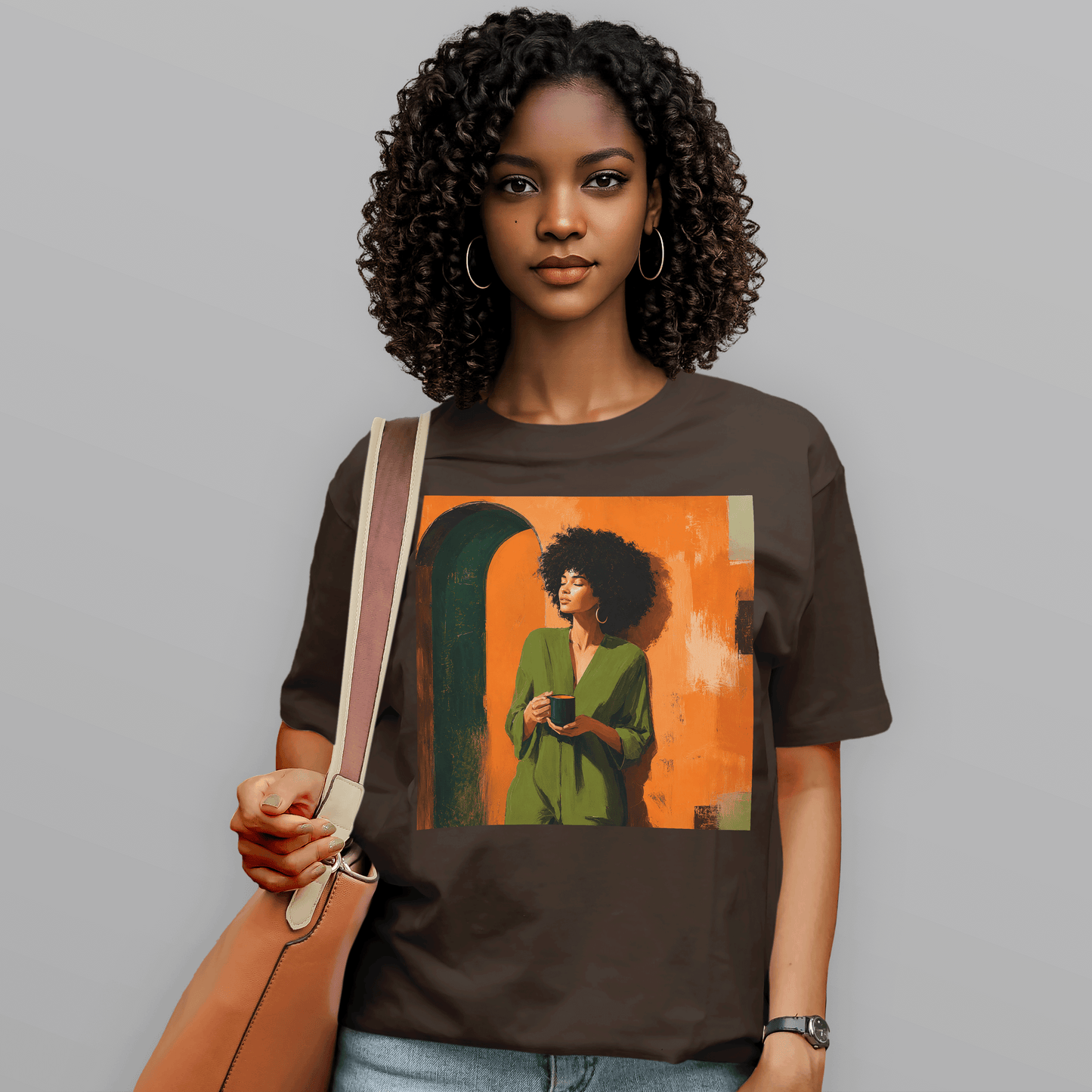 Black Woman Morning Coffee Slow Living Afro T-Shirt