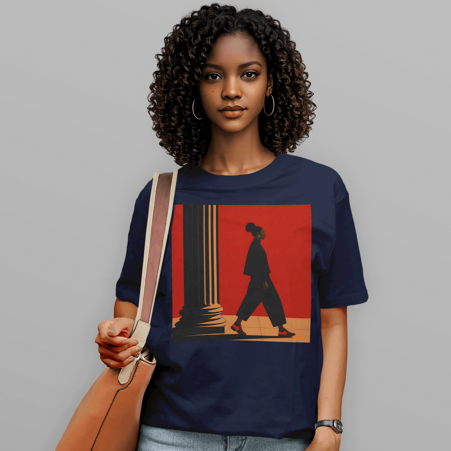 Afrocentric Black Girl Walking Melanin Travels Fashion T-Shirt