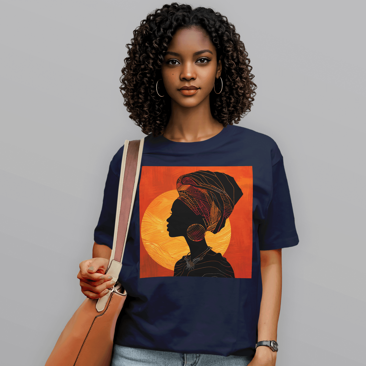 Sunset Silhouette African Queen Head Wrap Retro T-Shirt