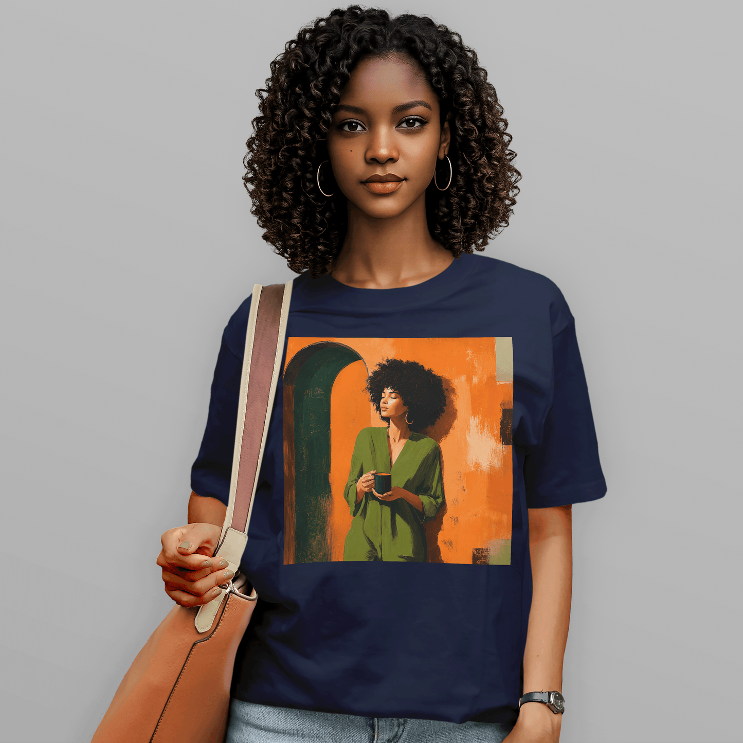 Black Woman Morning Coffee Slow Living Afro T-Shirt
