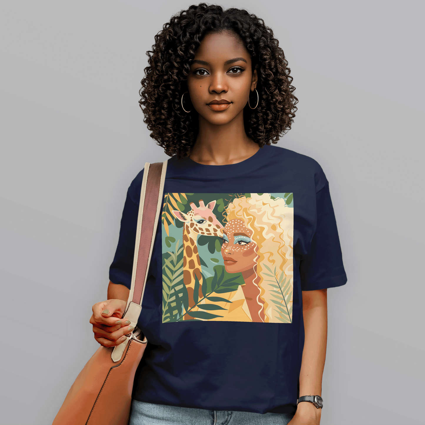 Boho Safari Giraffe Gold Curls Goddess T-Shirt