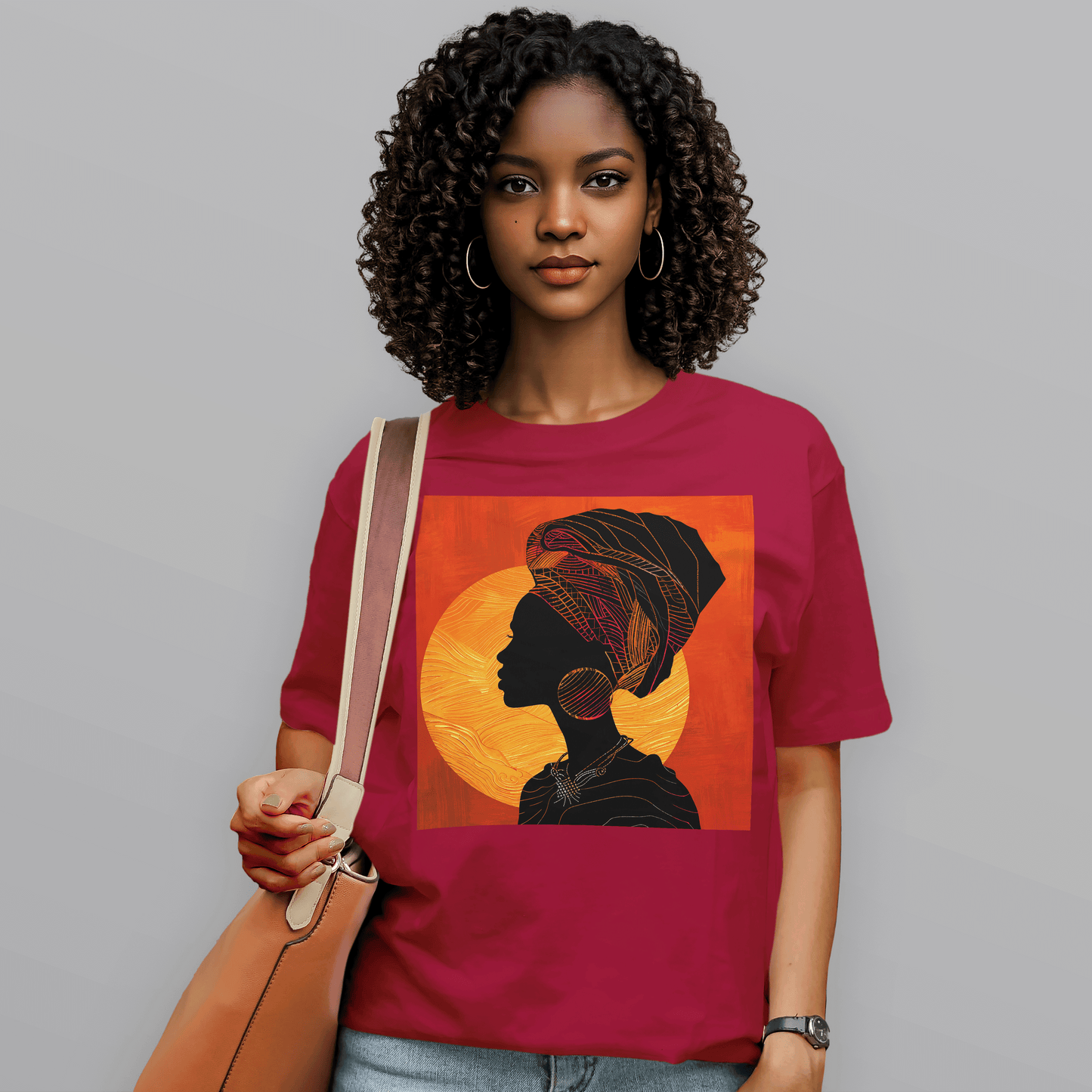 Sunset Silhouette African Queen Head Wrap Retro T-Shirt