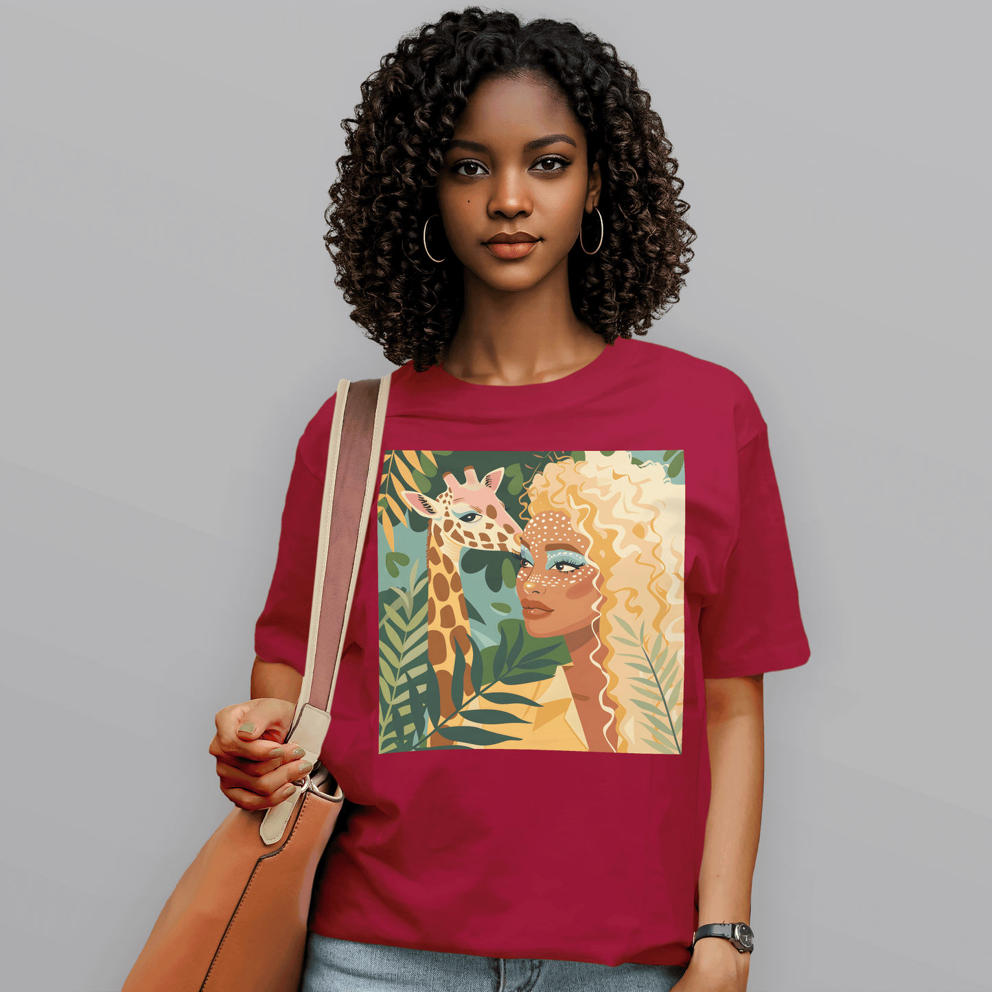 Boho Safari Giraffe Gold Curls Goddess T-Shirt