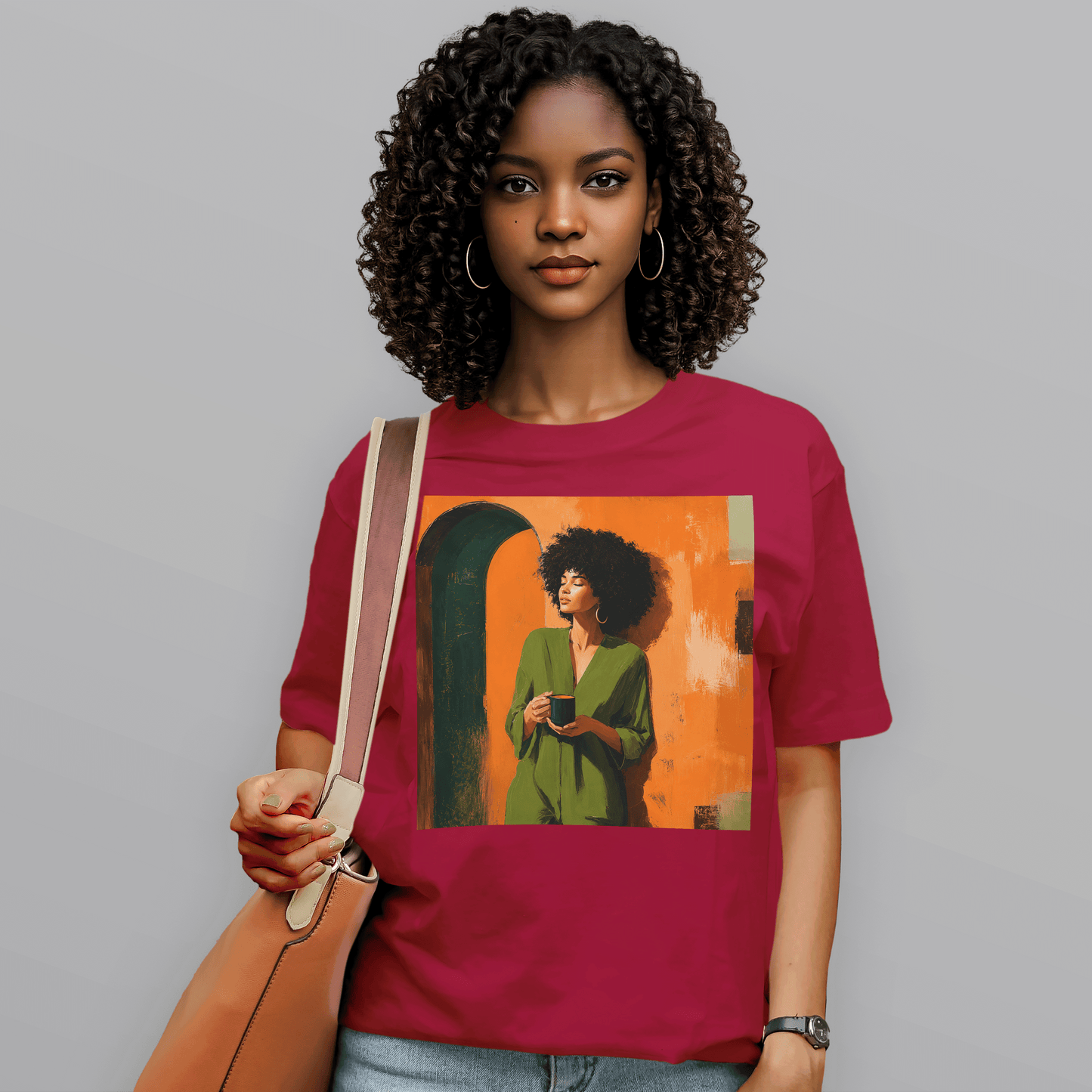 Black Woman Morning Coffee Slow Living Afro T-Shirt