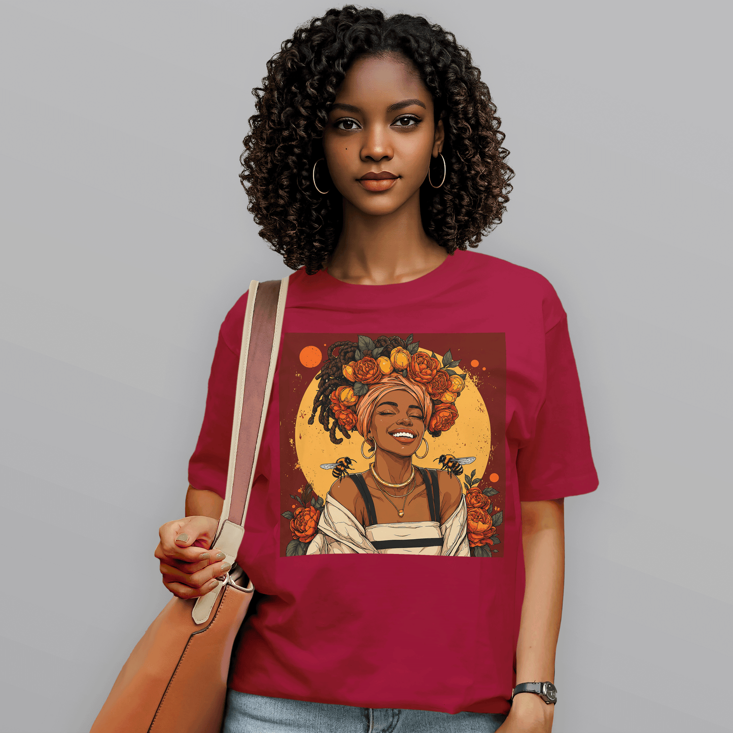 Golden Sun Melanin Queen Floral Bees T-Shirt