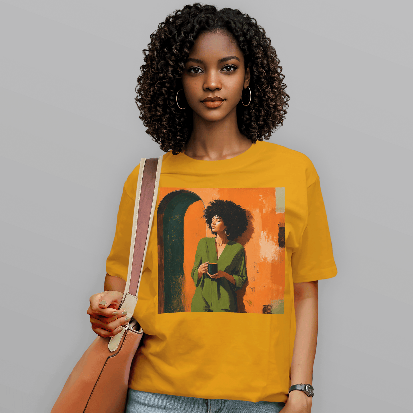 Black Woman Morning Coffee Slow Living Afro T-Shirt