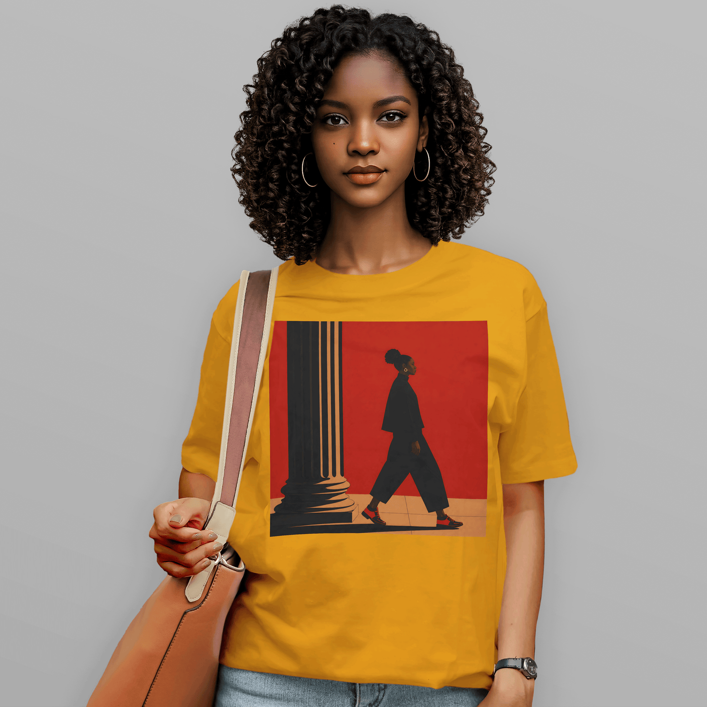 Afrocentric Black Girl Walking Melanin Travels Fashion T-Shirt