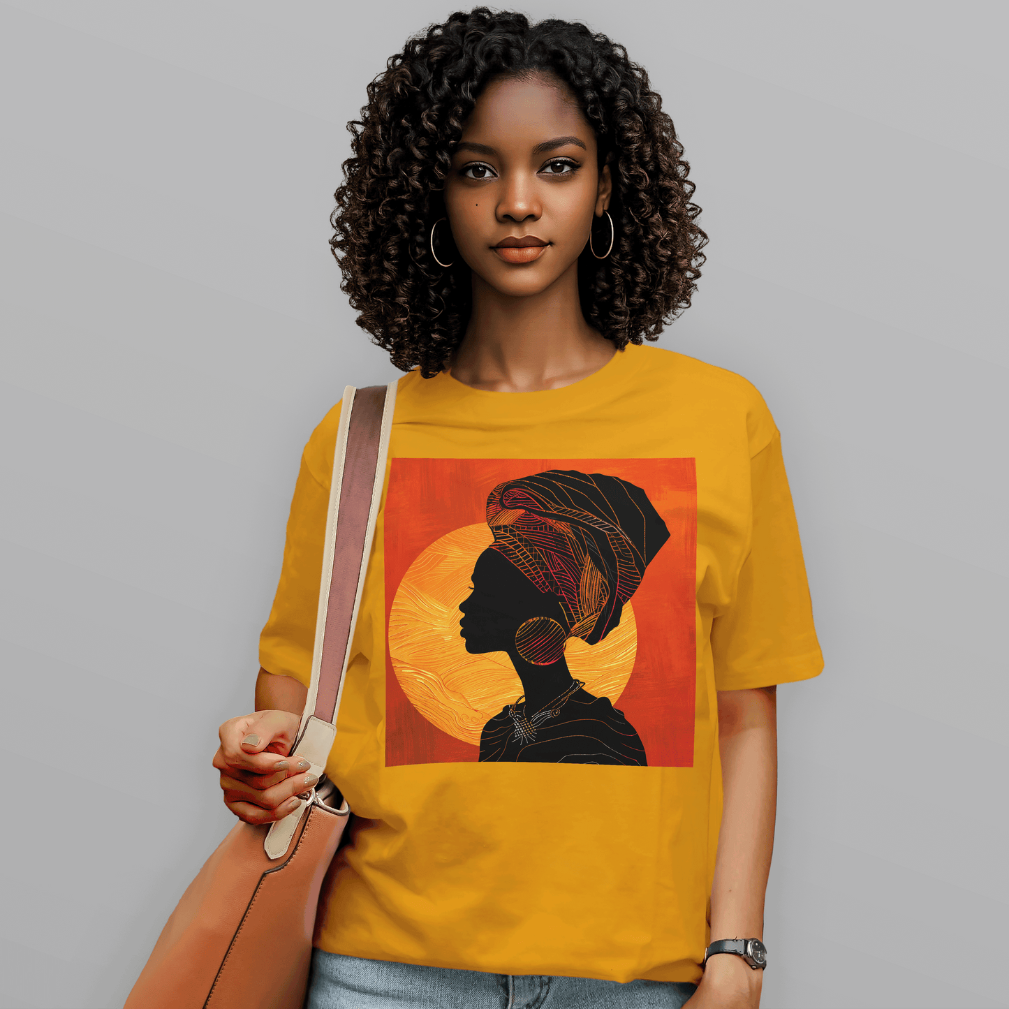 Sunset Silhouette African Queen Head Wrap Retro T-Shirt