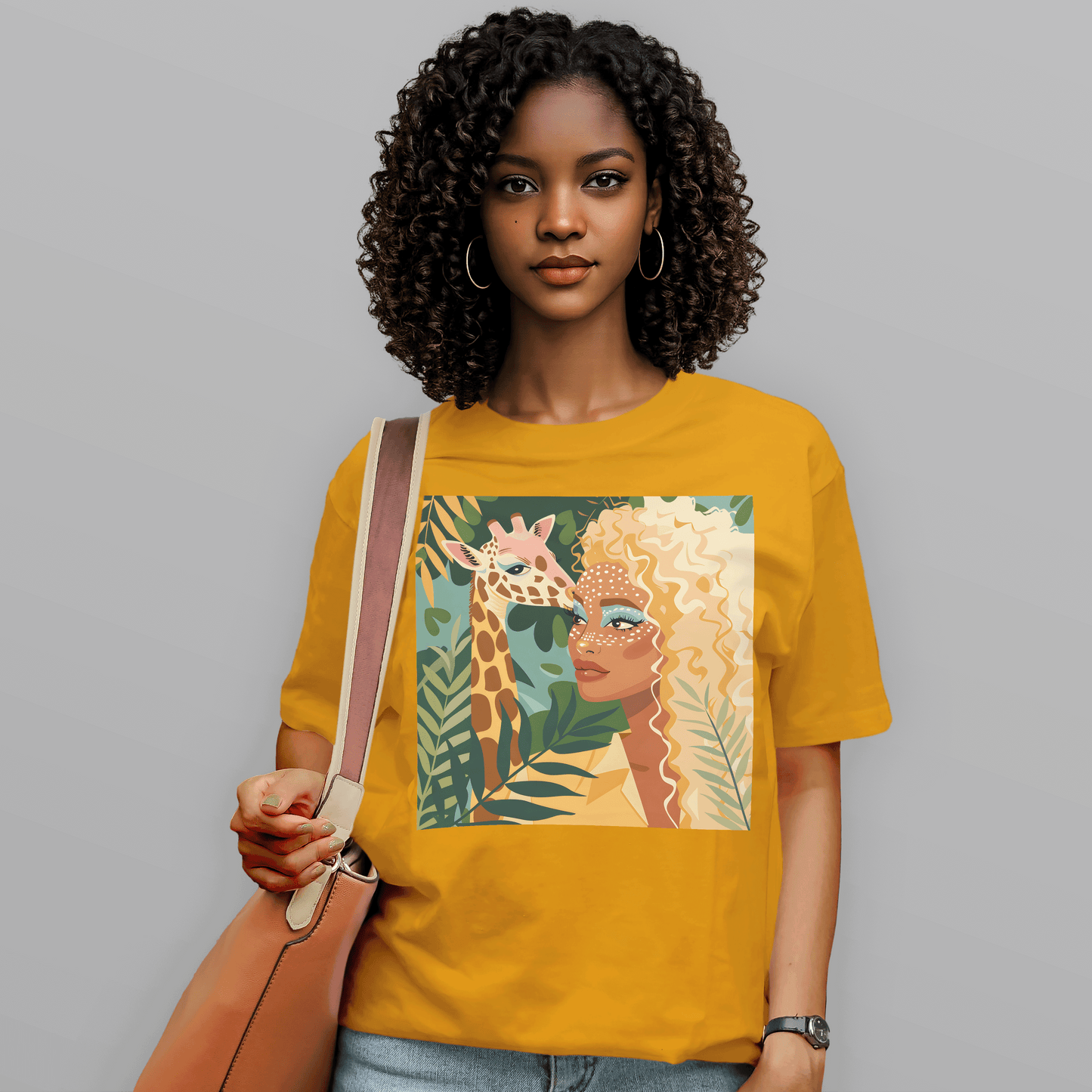 Boho Safari Giraffe Gold Curls Goddess T-Shirt