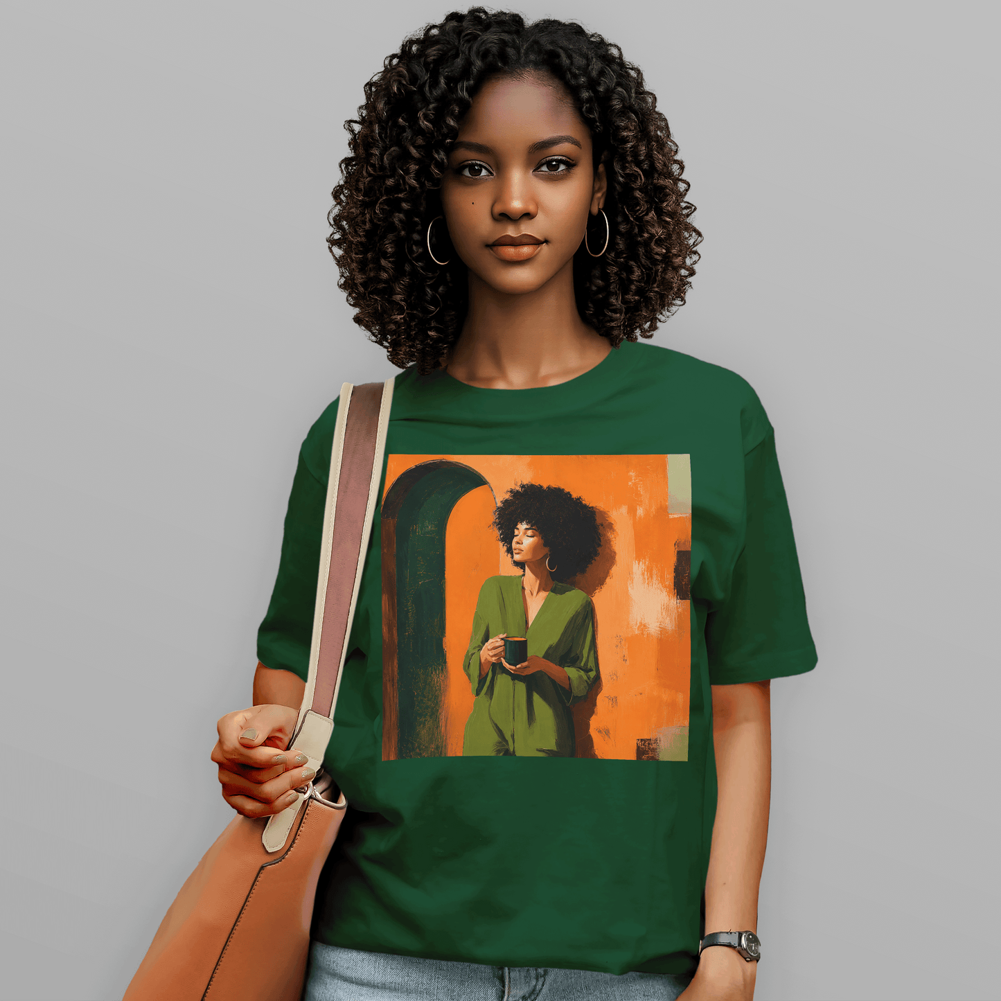 Black Woman Morning Coffee Slow Living Afro T-Shirt