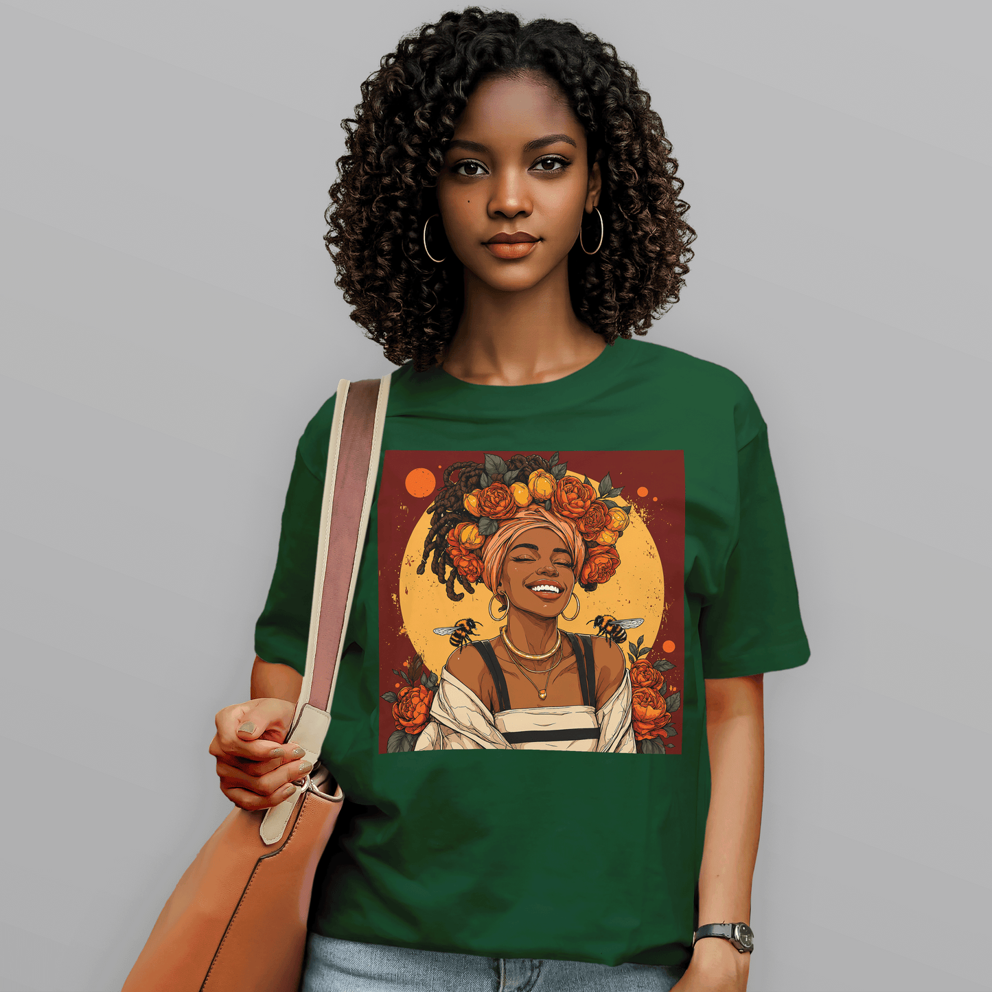Golden Sun Melanin Queen Floral Bees T-Shirt