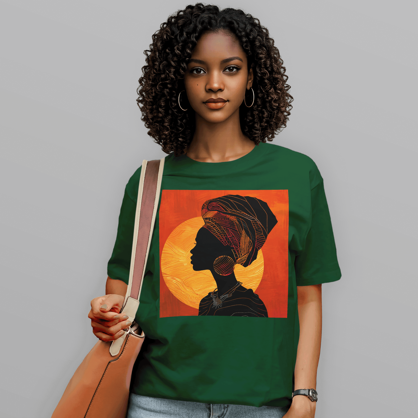 Sunset Silhouette African Queen Head Wrap Retro T-Shirt