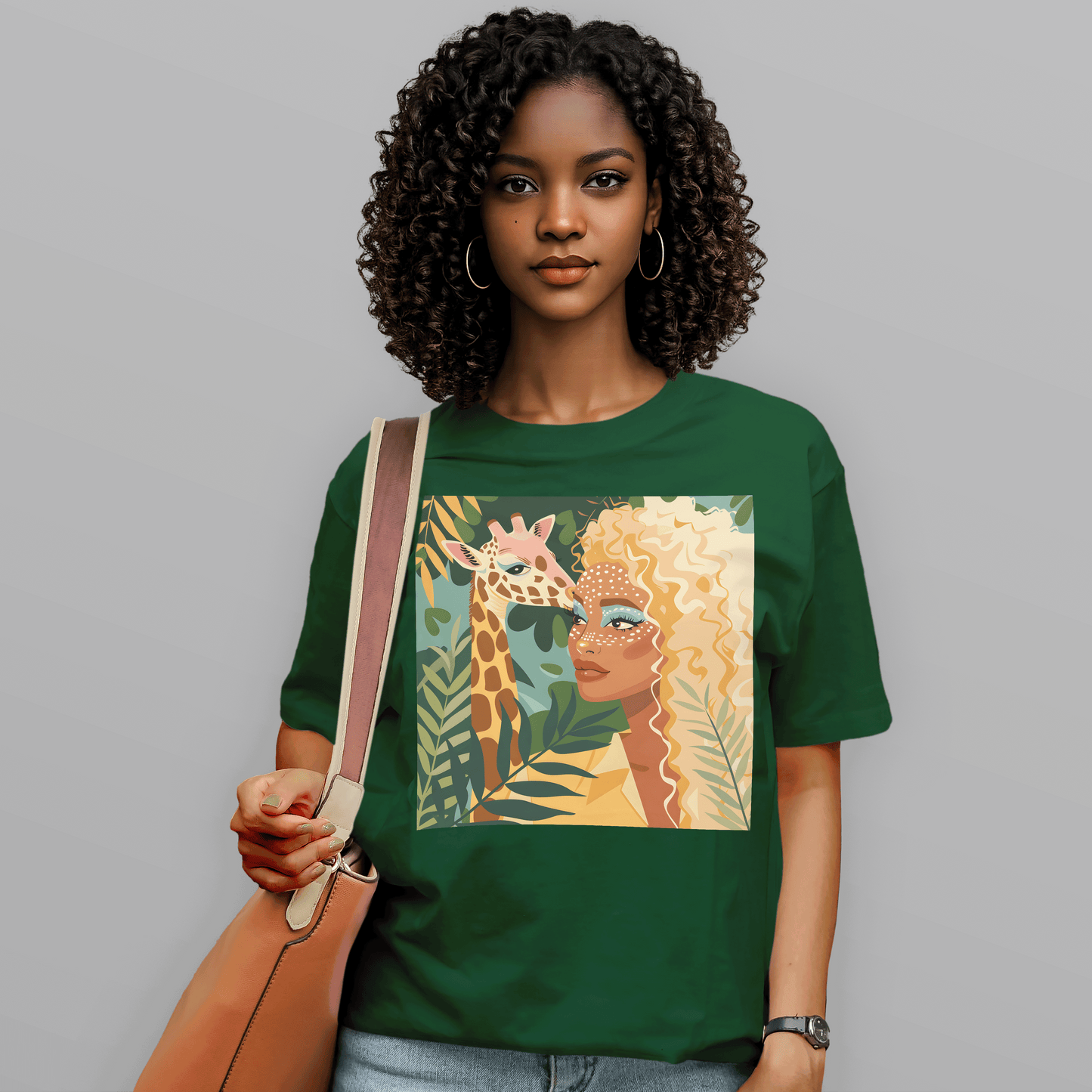 Boho Safari Giraffe Gold Curls Goddess T-Shirt