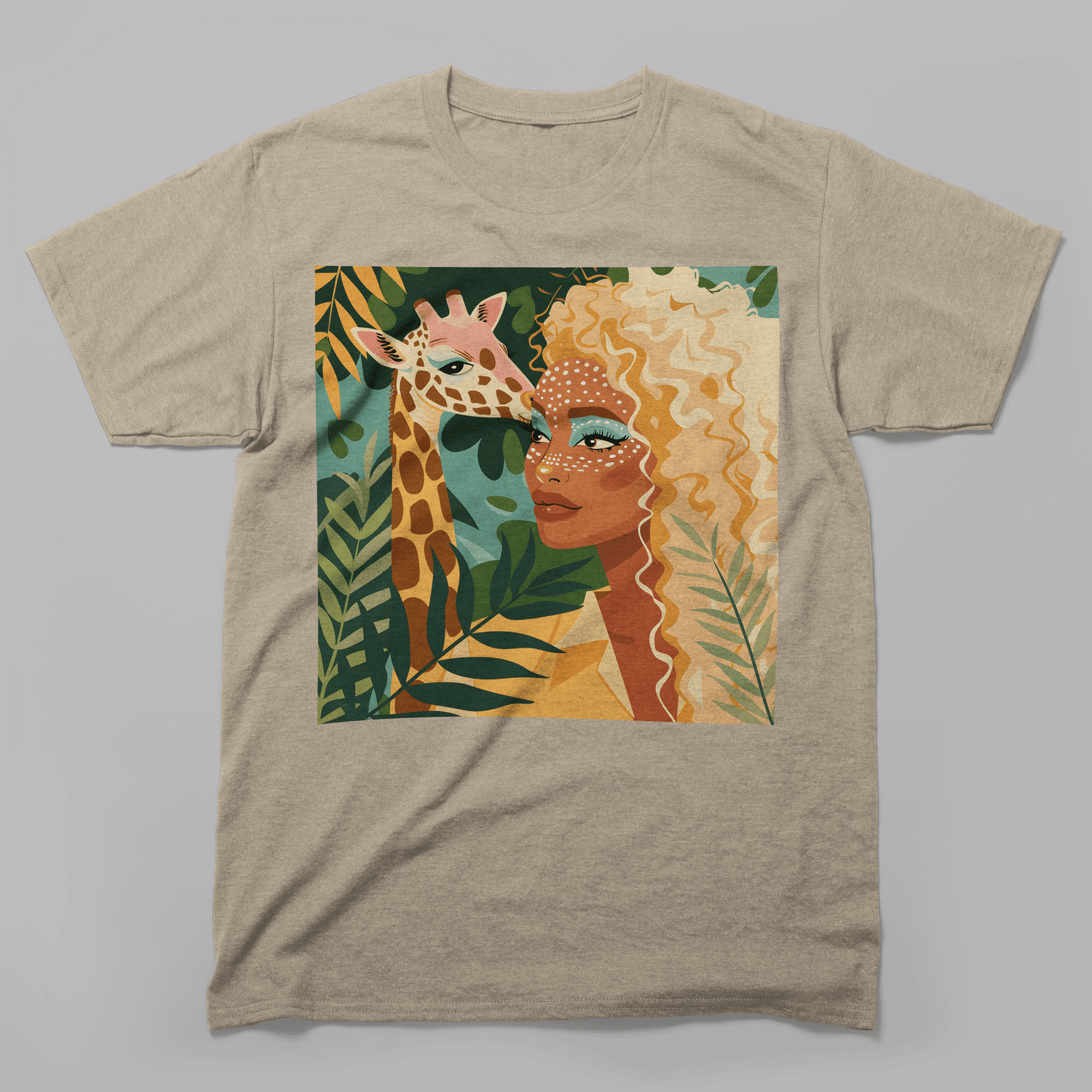 Boho Safari Giraffe Gold Curls Goddess T-Shirt