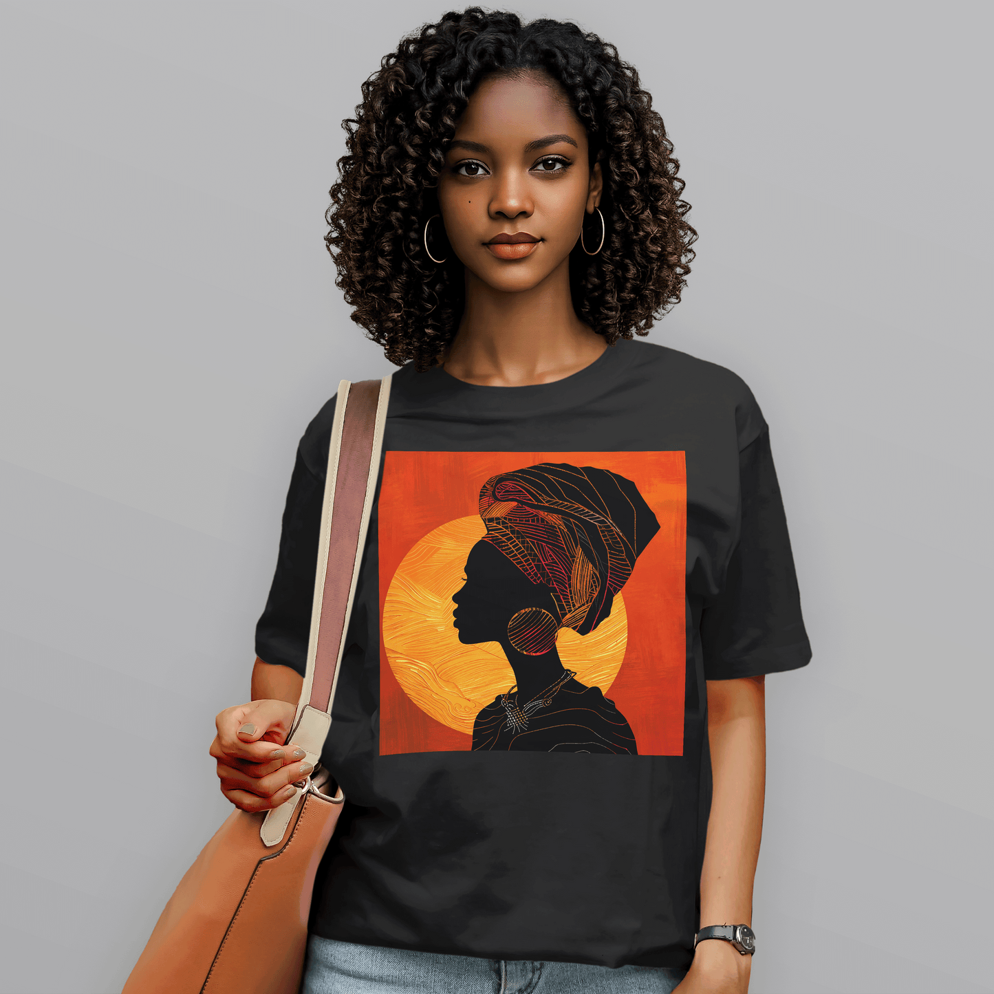 Sunset Silhouette African Queen Head Wrap Retro T-Shirt