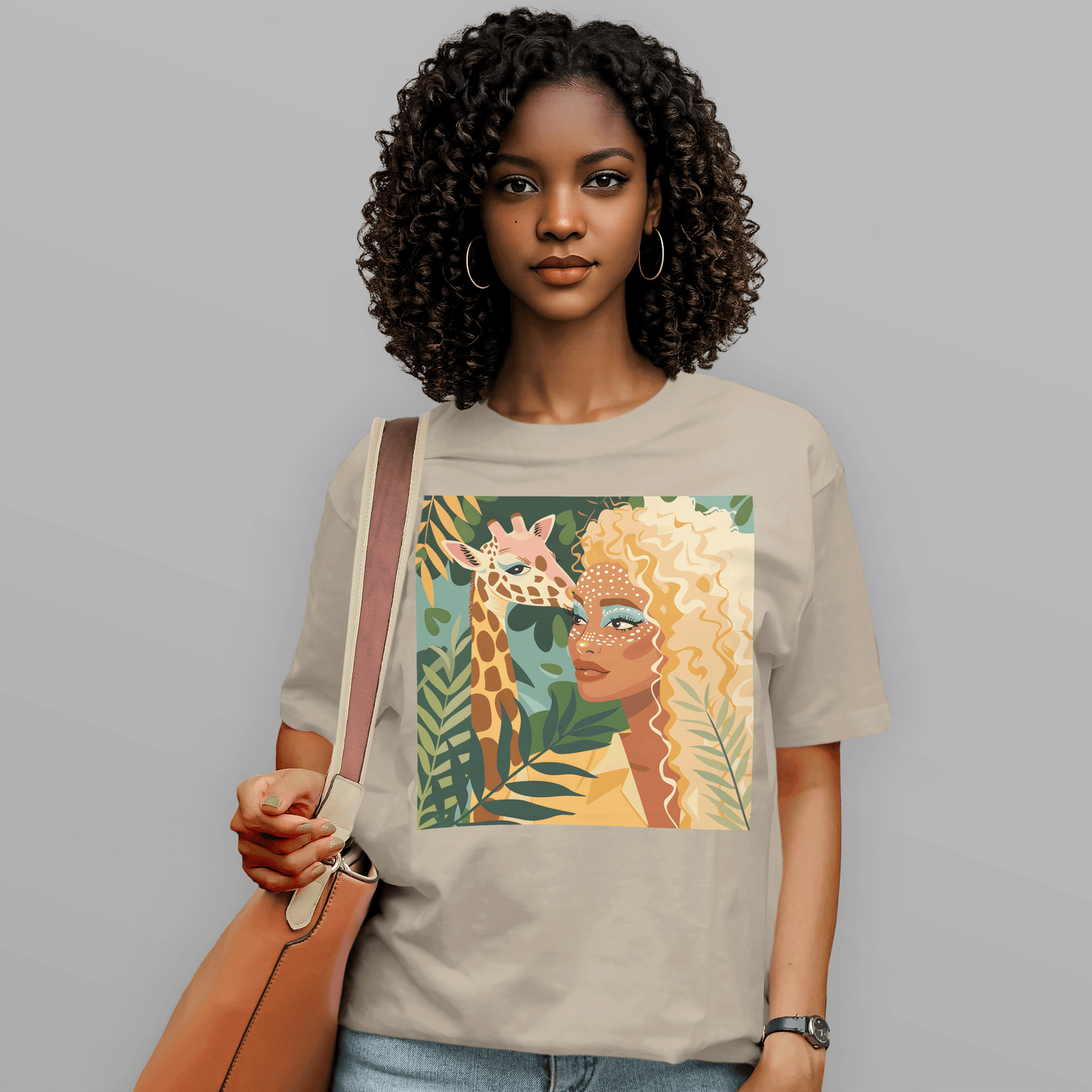 Boho Safari Giraffe Gold Curls Goddess T-Shirt
