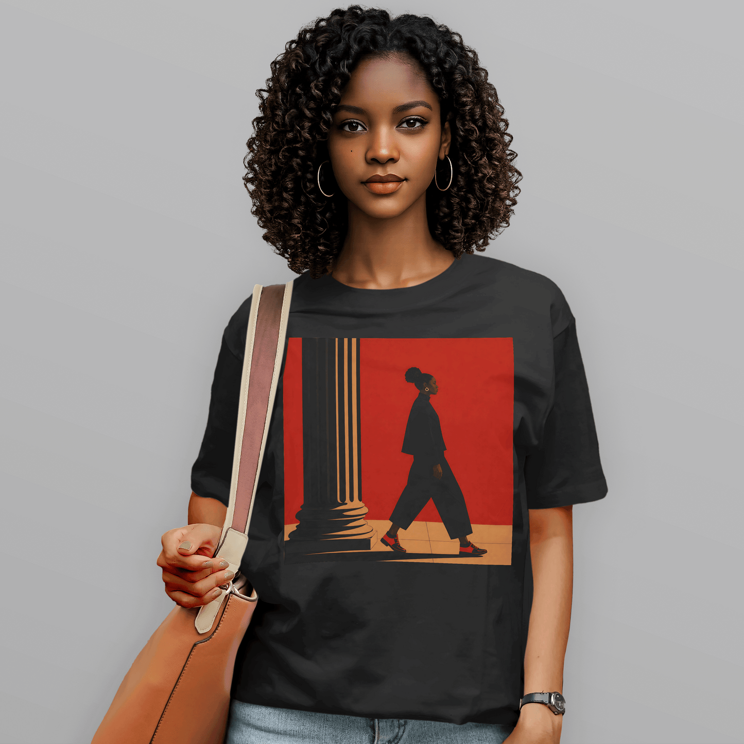 Afrocentric Black Girl Walking Melanin Travels Fashion T-Shirt