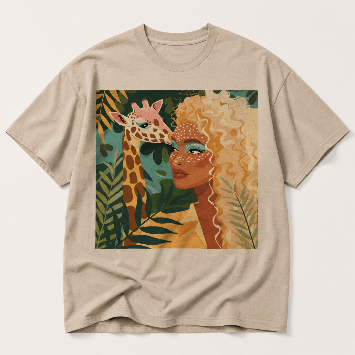 Boho Safari Giraffe Gold Curls Goddess T-Shirt