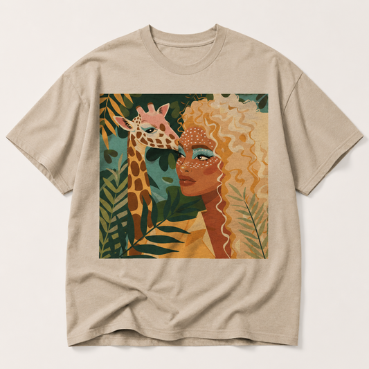 Boho Safari Giraffe Gold Curls Goddess T-Shirt