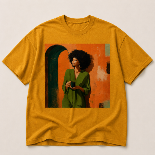 Black Woman Morning Coffee Slow Living Afro T-Shirt