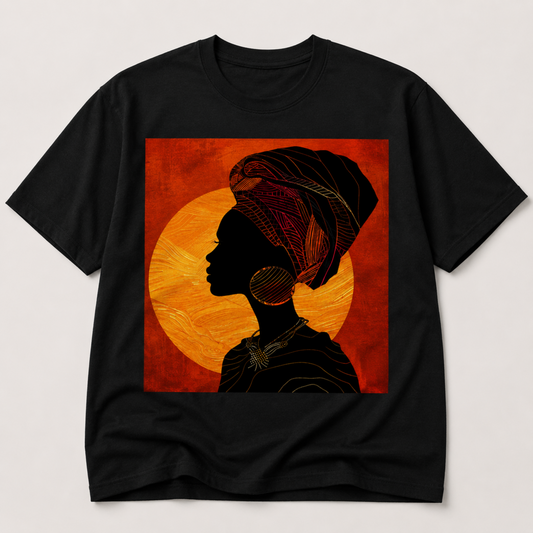 Sunset Silhouette African Queen Head Wrap Retro T-Shirt