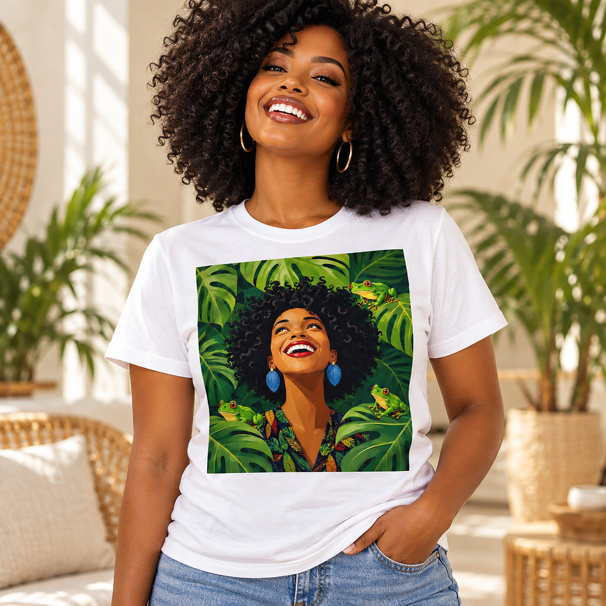 Tropical Frog Afro Queen T-Shirt